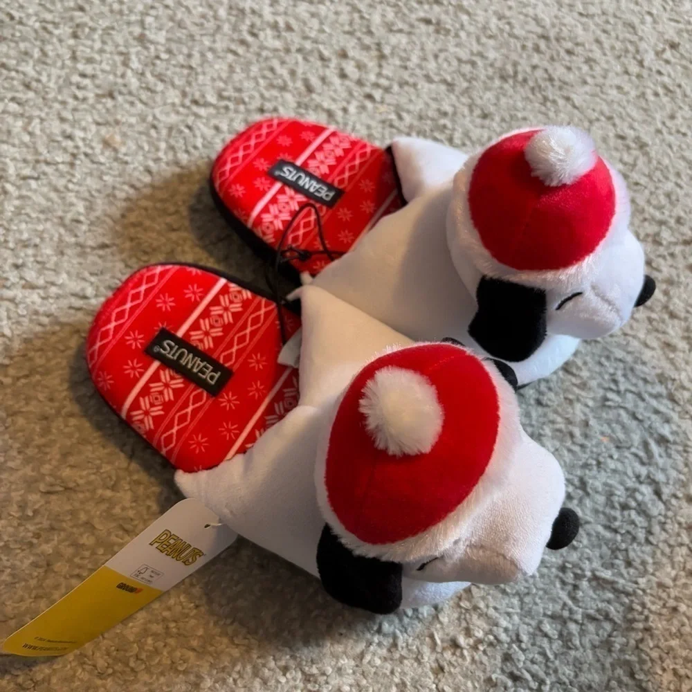 Peanuts Snoopy Christmas Slippers NEW 2/3 Red White Blue Santa Dog